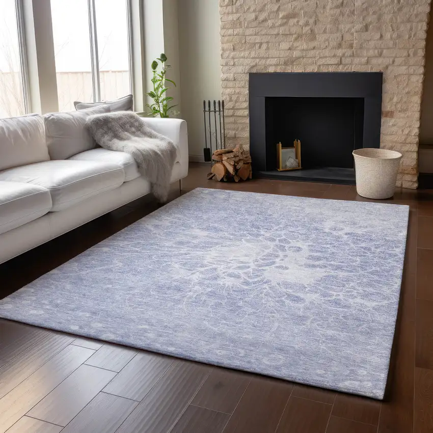 Lavender And Ivory Abstract Washable Area Rug With UV Protection Photo 6