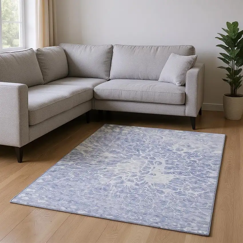 Lavender And Ivory Abstract Washable Area Rug With UV Protection Photo 2