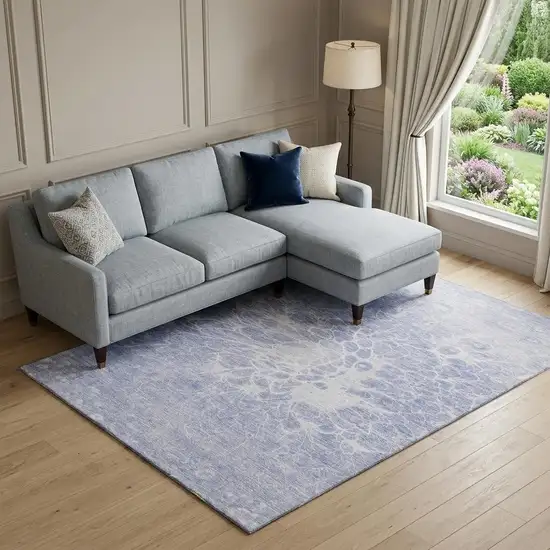 Lavender And Ivory Abstract Washable Area Rug With UV Protection Photo 1