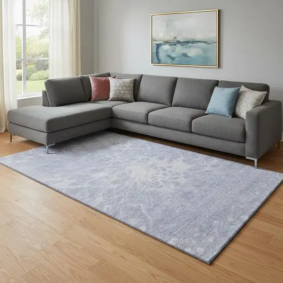 Lavender And Ivory Abstract Washable Area Rug With UV Protection Photo 1