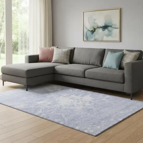 Lavender And Ivory Abstract Washable Area Rug With UV Protection Photo 1