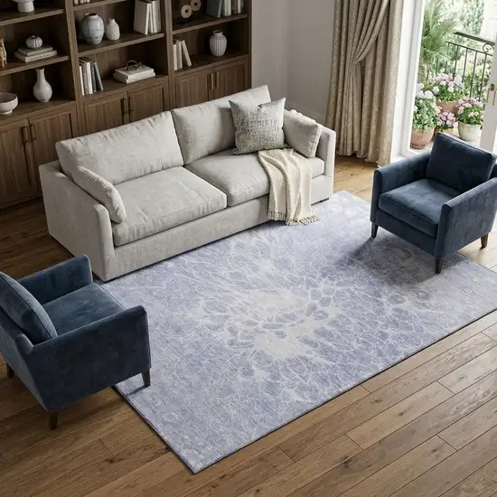 Lavender And Ivory Abstract Washable Area Rug With UV Protection Photo 1