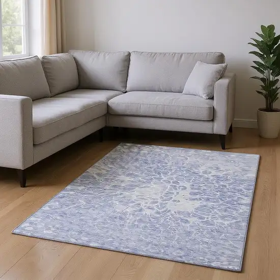 Lavender And Ivory Abstract Washable Area Rug With UV Protection Photo 2