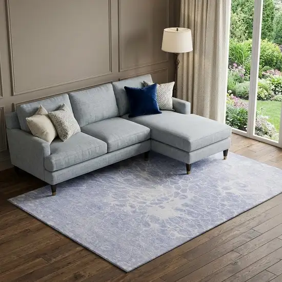 Lavender And Ivory Abstract Washable Area Rug With UV Protection Photo 1