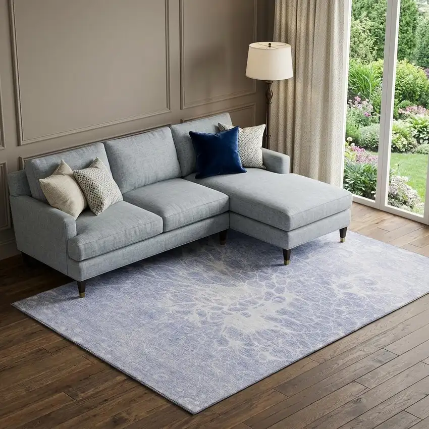 Lavender And Ivory Abstract Washable Area Rug With UV Protection Photo 1