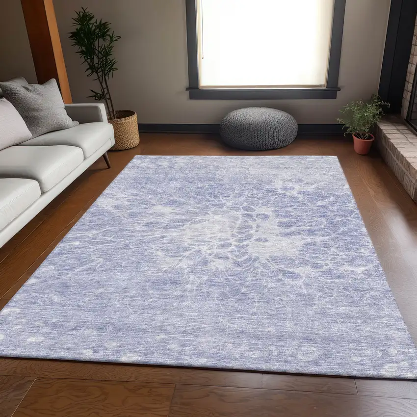 Lavender And Ivory Abstract Washable Area Rug With UV Protection Photo 5