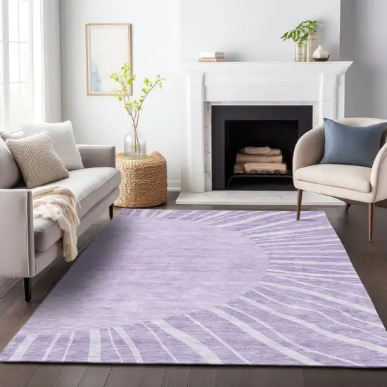 Lavender And Ivory Abstract Washable Area Rug With UV Protection Photo 5