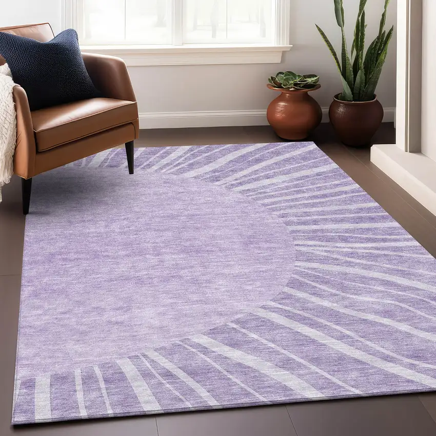 Lavender And Ivory Abstract Washable Area Rug With UV Protection Photo 4