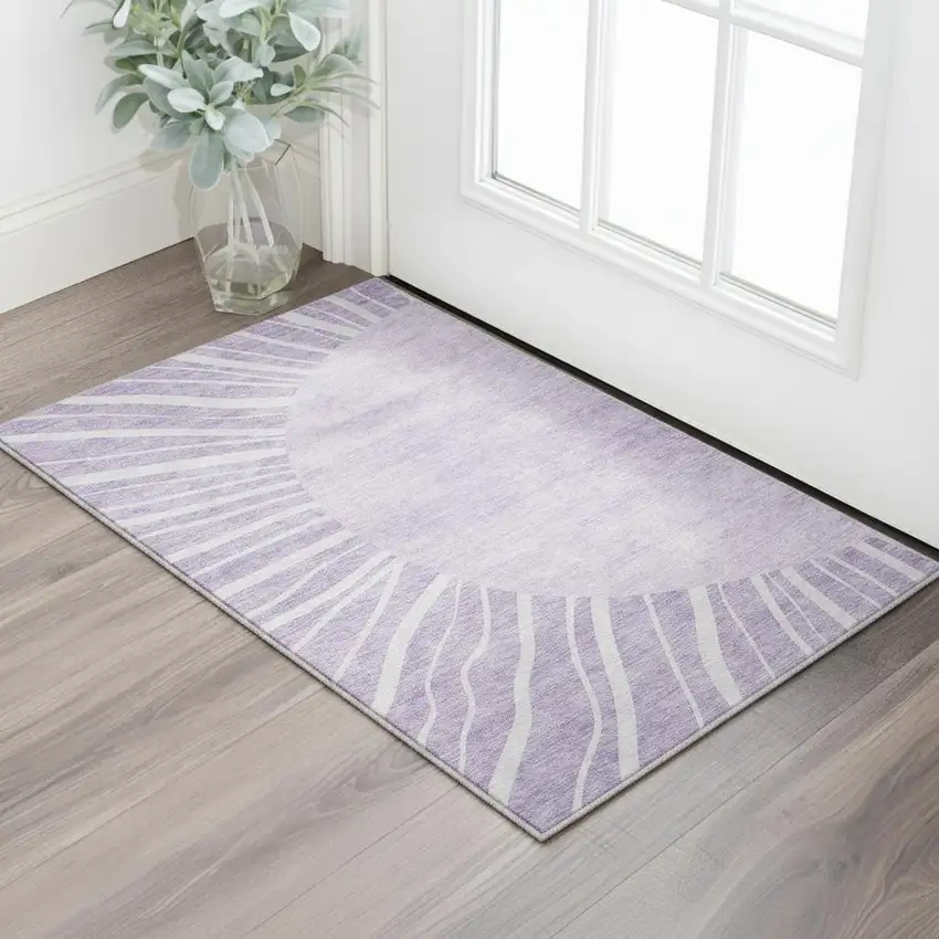Lavender And Ivory Abstract Washable Area Rug With UV Protection Photo 2