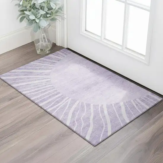 Lavender And Ivory Abstract Washable Area Rug With UV Protection Photo 1