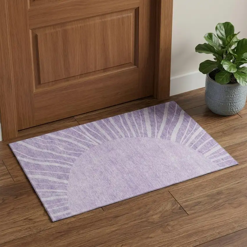 Lavender And Ivory Abstract Washable Area Rug With UV Protection Photo 1