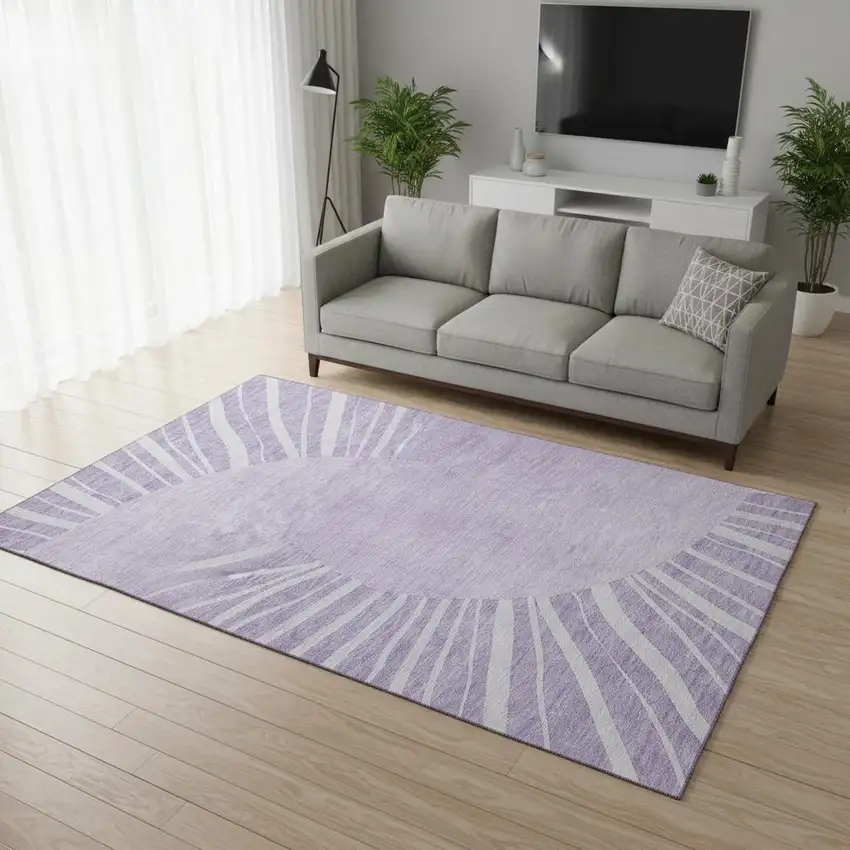 Lavender And Ivory Abstract Washable Area Rug With UV Protection Photo 1