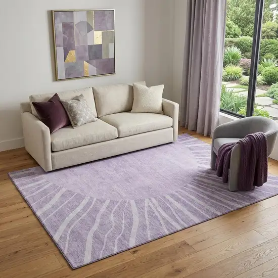 Lavender And Ivory Abstract Washable Area Rug With UV Protection Photo 1