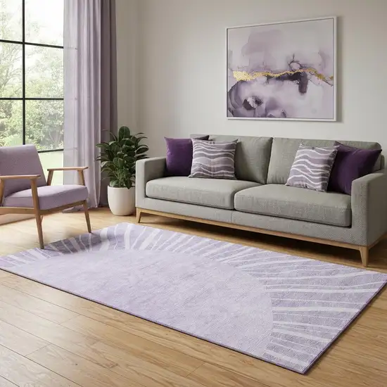 Lavender And Ivory Abstract Washable Area Rug With UV Protection Photo 1