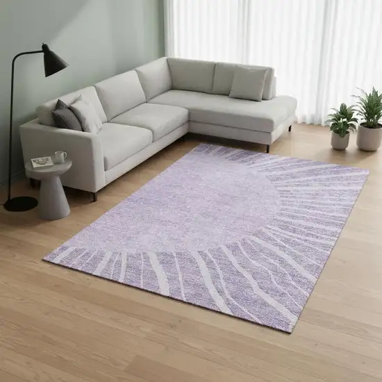 Lavender And Ivory Abstract Washable Area Rug With UV Protection Photo 1