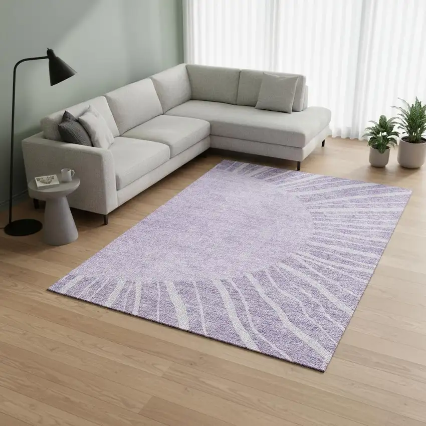 Lavender And Ivory Abstract Washable Area Rug With UV Protection Photo 1