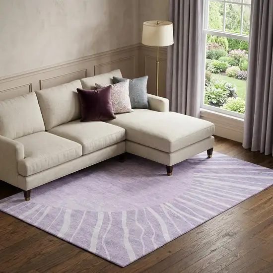 Lavender And Ivory Abstract Washable Area Rug With UV Protection Photo 1