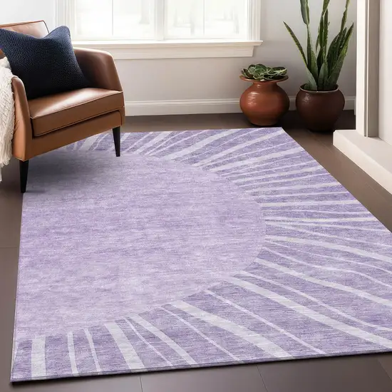 Lavender And Ivory Abstract Washable Area Rug With UV Protection Photo 4