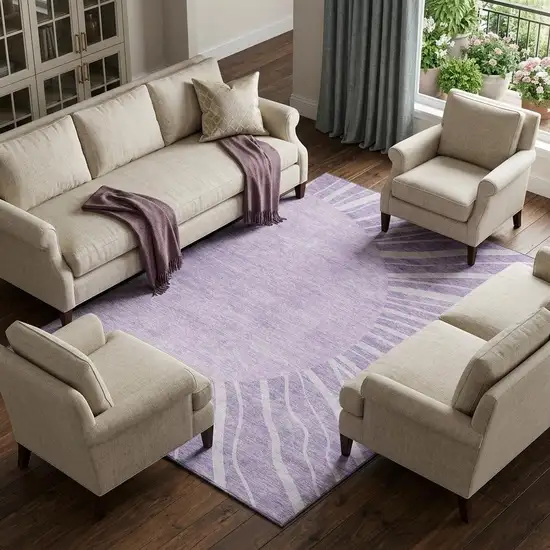 Lavender And Ivory Abstract Washable Area Rug With UV Protection Photo 1