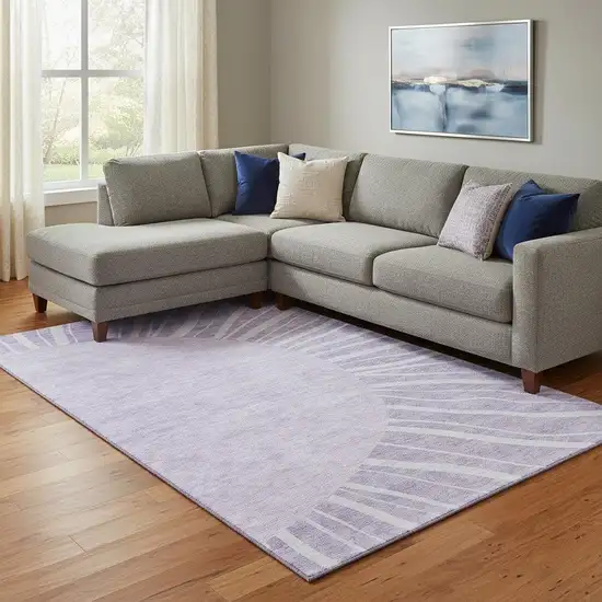 Lavender And Ivory Abstract Washable Area Rug With UV Protection Photo 1