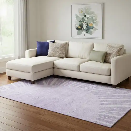 Lavender And Ivory Abstract Washable Area Rug With UV Protection Photo 1