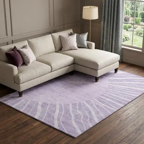 Lavender And Ivory Abstract Washable Area Rug With UV Protection Photo 1