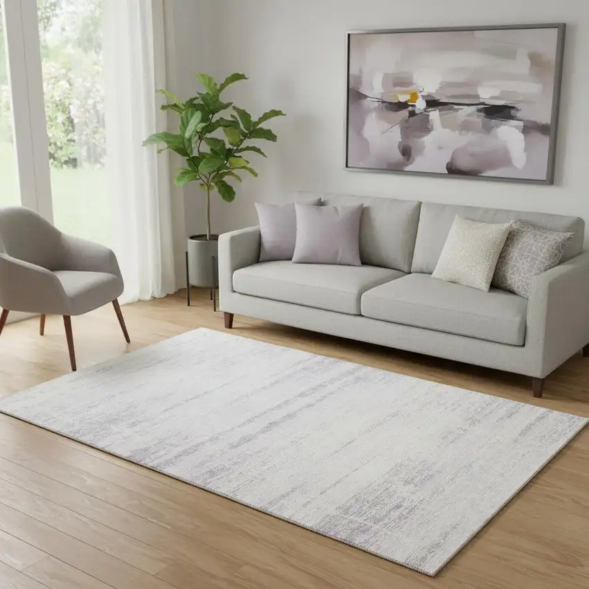 Lavender And Ivory Abstract Washable Area Rug With UV Protection Photo 1