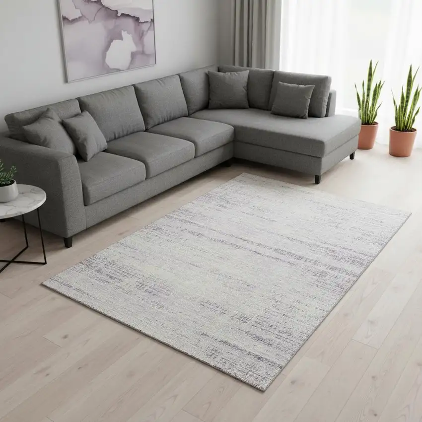 Lavender And Ivory Abstract Washable Area Rug With UV Protection Photo 2