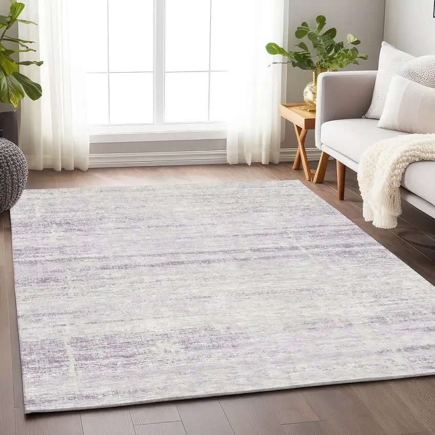 Lavender And Ivory Abstract Washable Area Rug With UV Protection Photo 5
