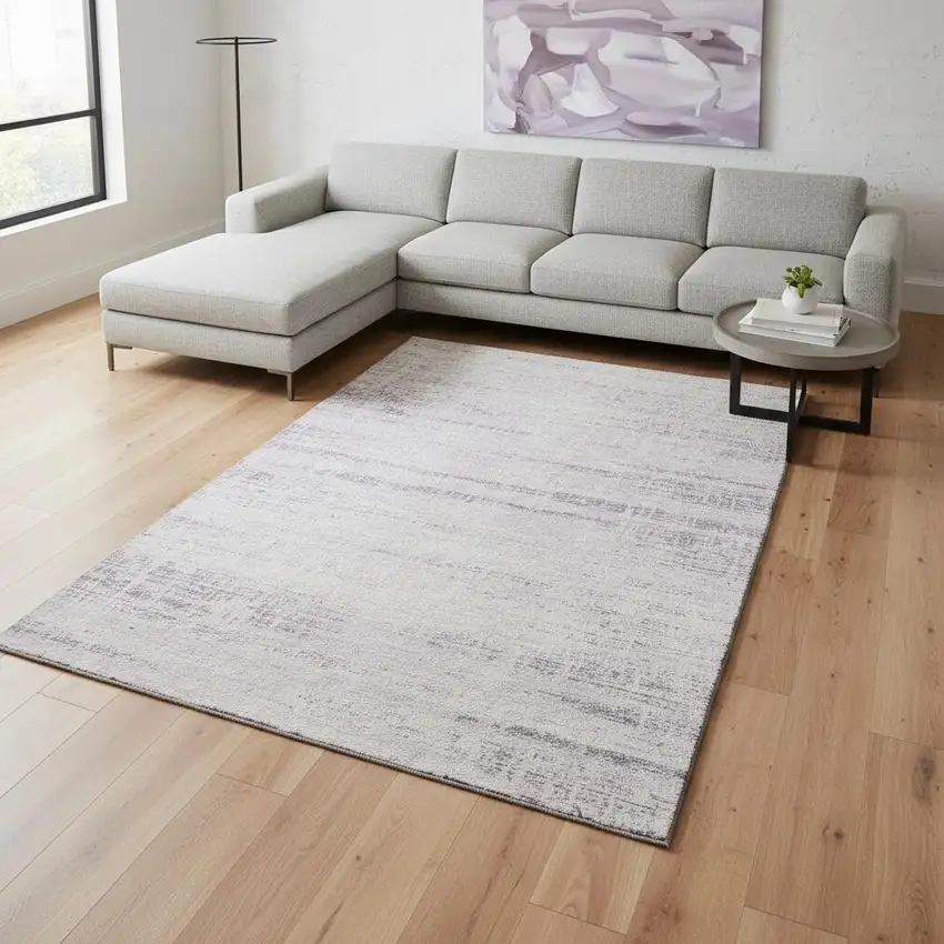 Lavender And Ivory Abstract Washable Area Rug With UV Protection Photo 2