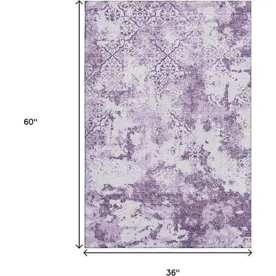 Lavender And Ivory Abstract Washable Area Rug With UV Protection Photo 3