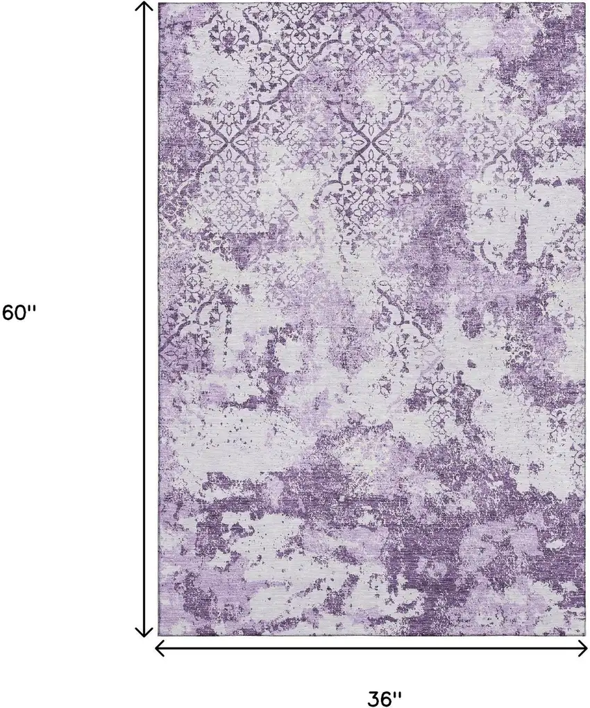 Lavender And Ivory Abstract Washable Area Rug With UV Protection Photo 3
