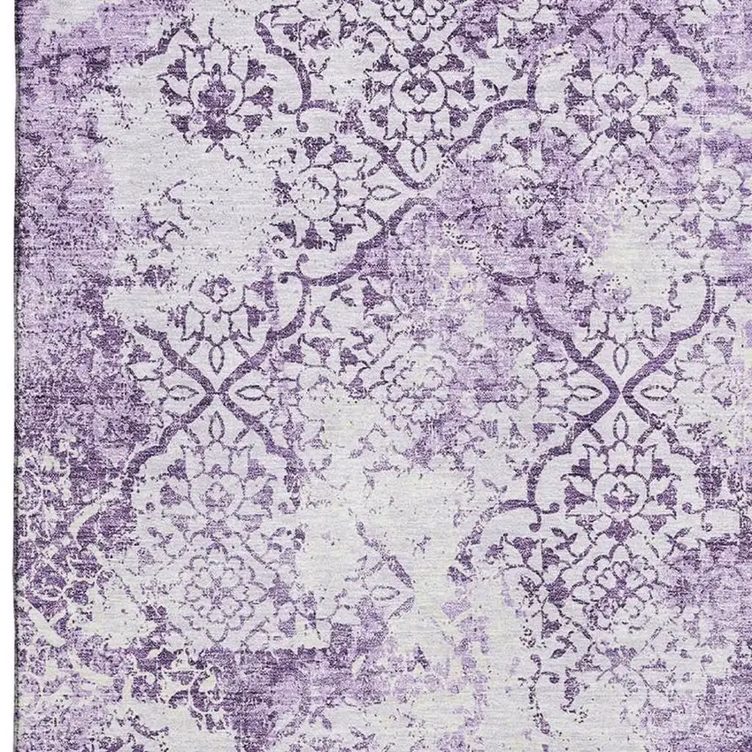 Lavender And Ivory Abstract Washable Area Rug With UV Protection Photo 3