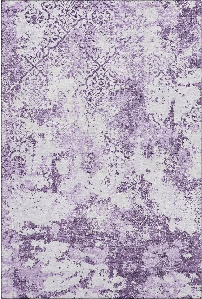 Lavender And Ivory Abstract Washable Area Rug With UV Protection Photo 1