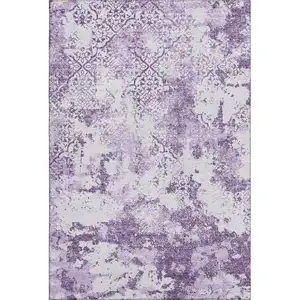 Photo of Lavender And Ivory Abstract Washable Area Rug With UV Protection