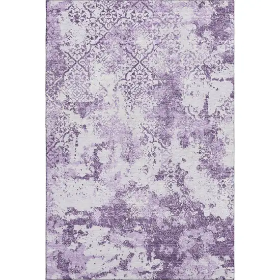 Lavender And Ivory Abstract Washable Area Rug With UV Protection Photo 1