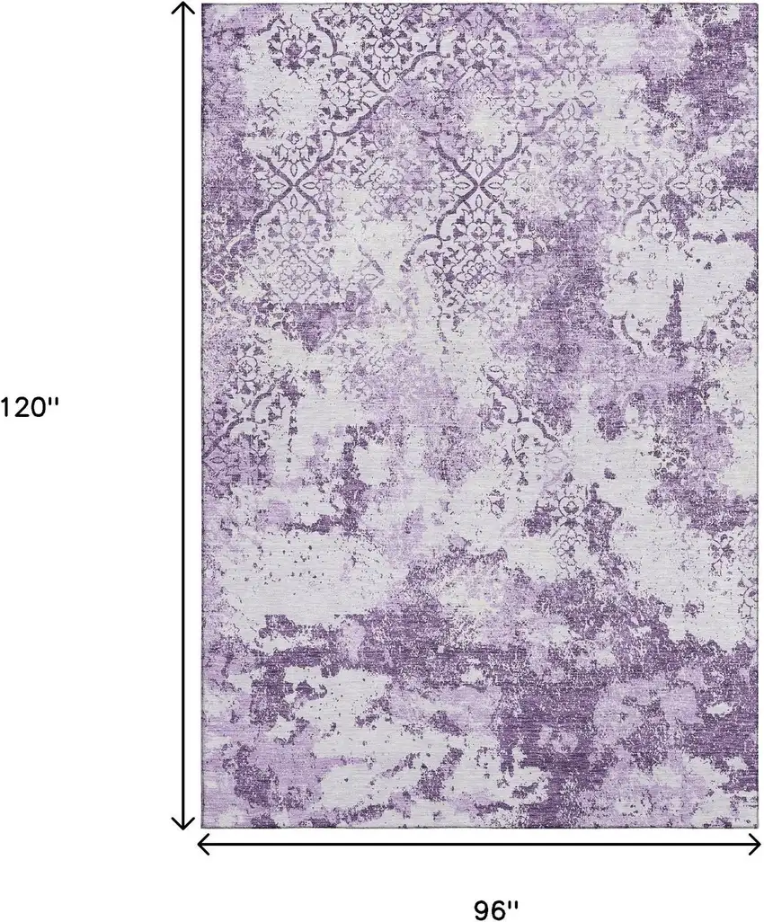 Lavender And Ivory Abstract Washable Area Rug With UV Protection Photo 3