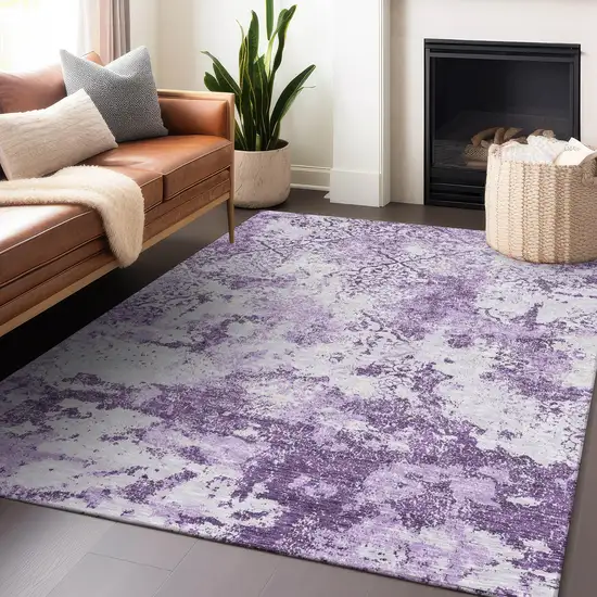 Lavender And Ivory Abstract Washable Area Rug With UV Protection Photo 5