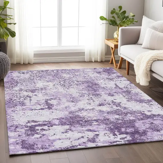 Lavender And Ivory Abstract Washable Area Rug With UV Protection Photo 4