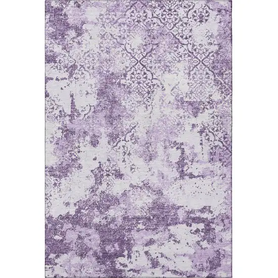Lavender And Ivory Abstract Washable Area Rug With UV Protection Photo 3