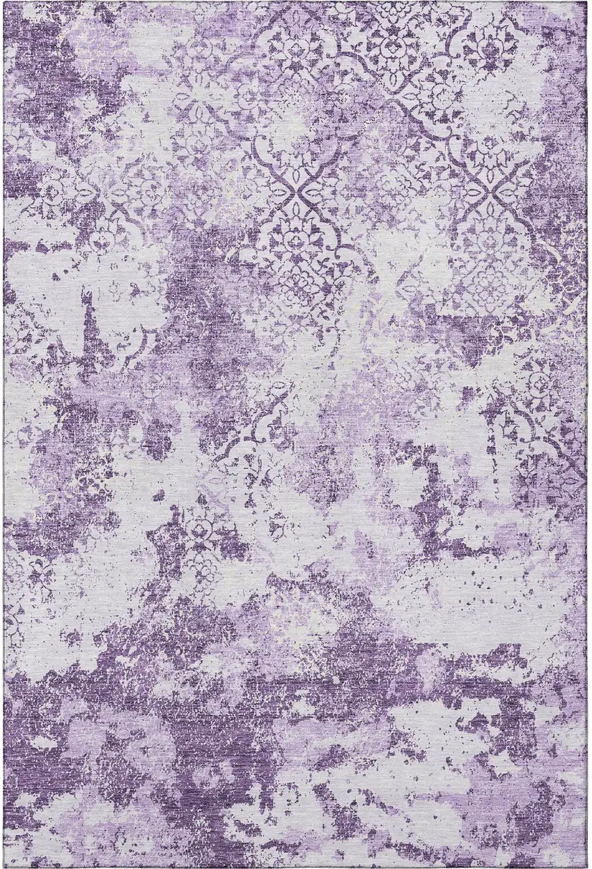 Lavender And Ivory Abstract Washable Area Rug With UV Protection Photo 3