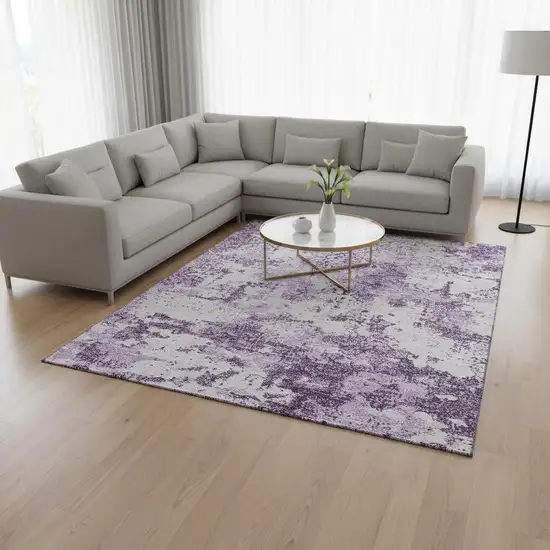 Lavender And Ivory Abstract Washable Area Rug With UV Protection Photo 2