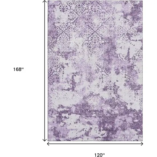 Lavender And Ivory Abstract Washable Area Rug With UV Protection Photo 3