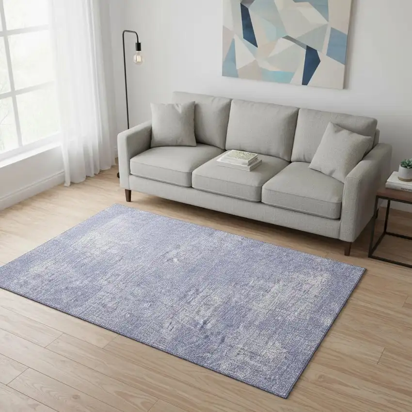 Lavender And Ivory Abstract Washable Area Rug With UV Protection Photo 2