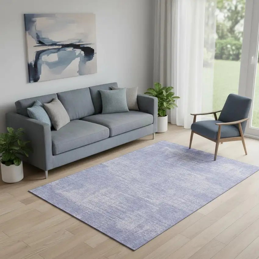 Lavender And Ivory Abstract Washable Area Rug With UV Protection Photo 1