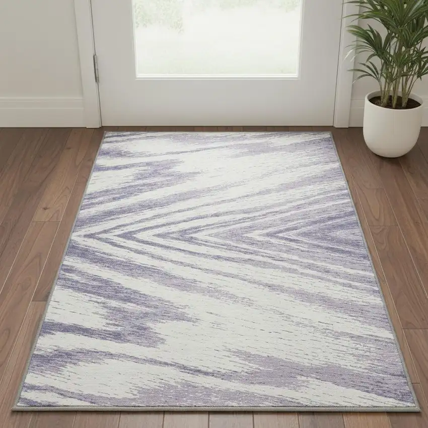 Lavender And Ivory Abstract Washable Area Rug With UV Protection Photo 2