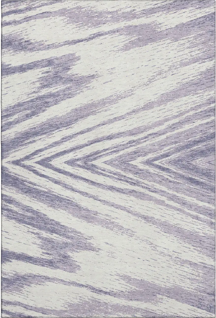 Lavender And Ivory Abstract Washable Area Rug With UV Protection Photo 1