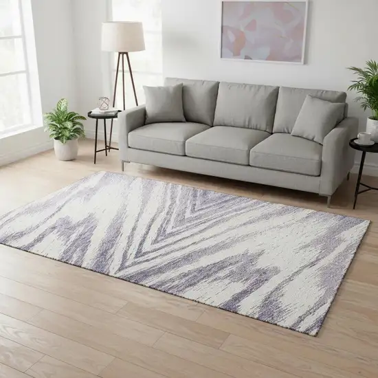 Lavender And Ivory Abstract Washable Area Rug With UV Protection Photo 2