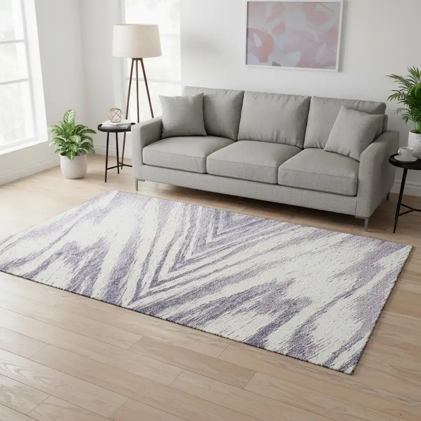 Lavender And Ivory Abstract Washable Area Rug With UV Protection Photo 2