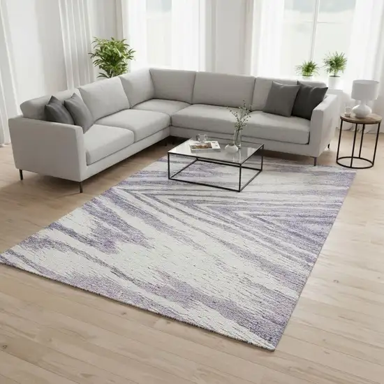 Lavender And Ivory Abstract Washable Area Rug With UV Protection Photo 2